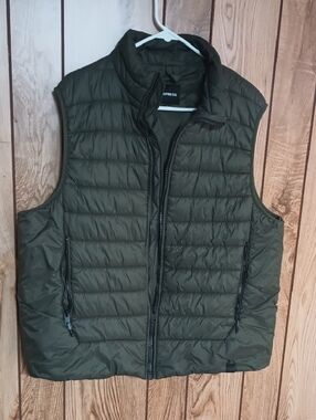 Express Olive Green Quilted Puffer Vest